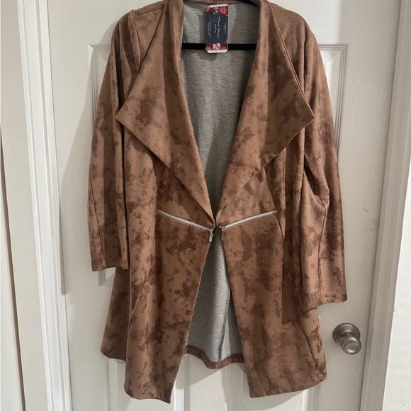 Brown Suede-Like Blazer with Waterfall Collar - Picture 7 of 7